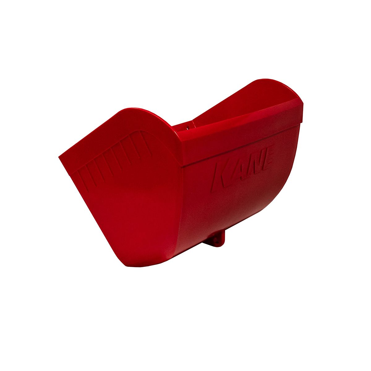 hanging plastic piglet feed trough side view