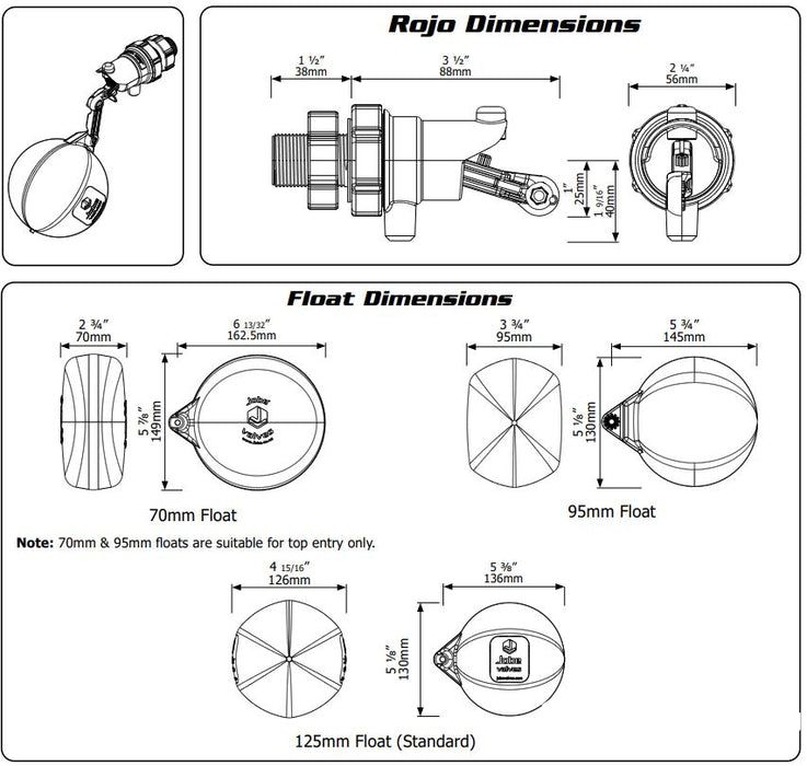 Multi-Position Livestock Float Valve Dimensions