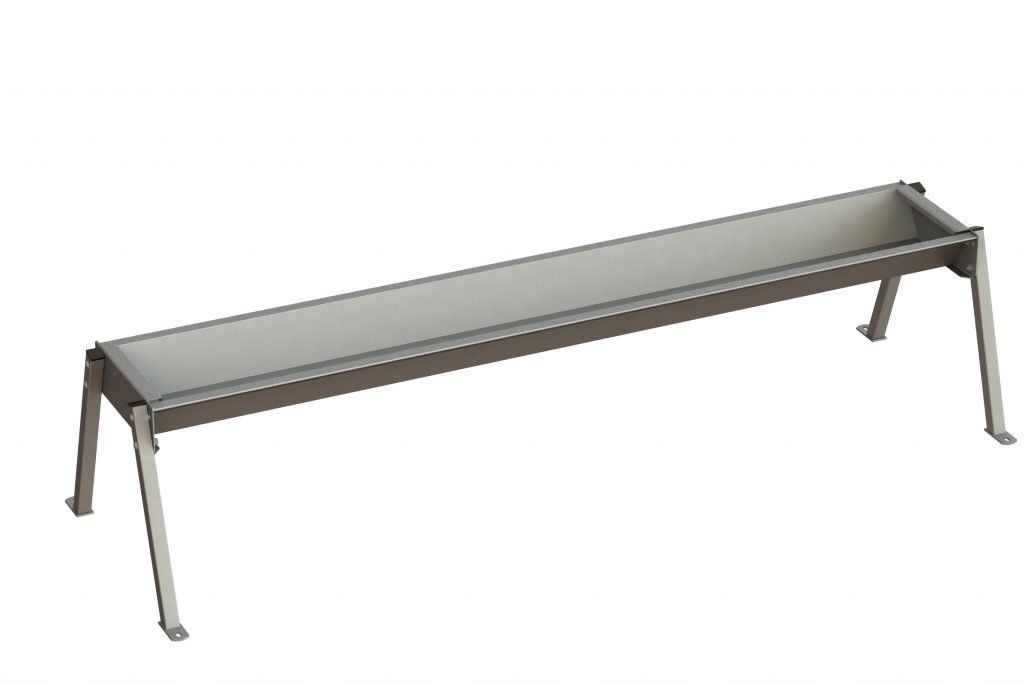 free-standing galvanized calf feed trough on legs