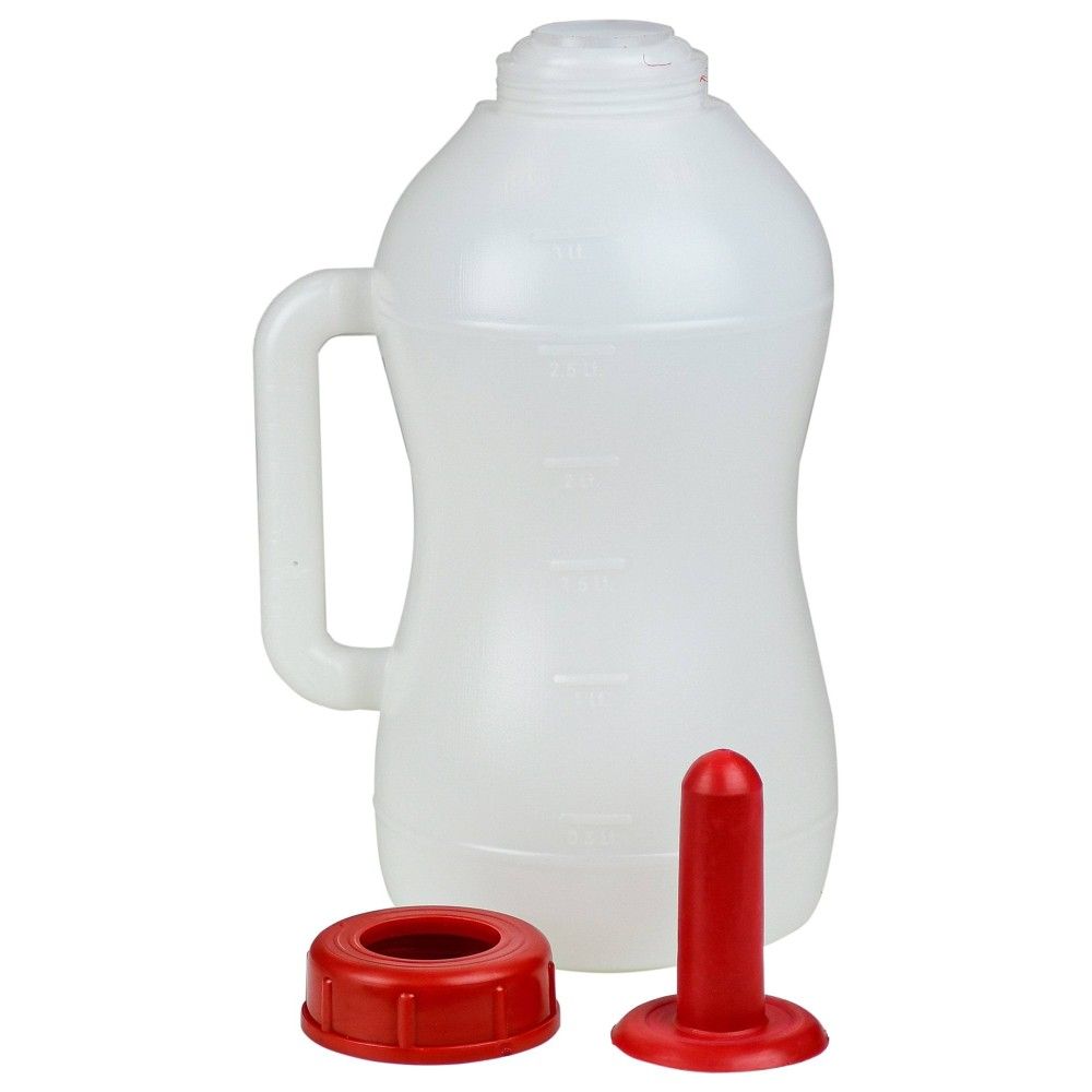 calf feeding bottle with removable teat and cap