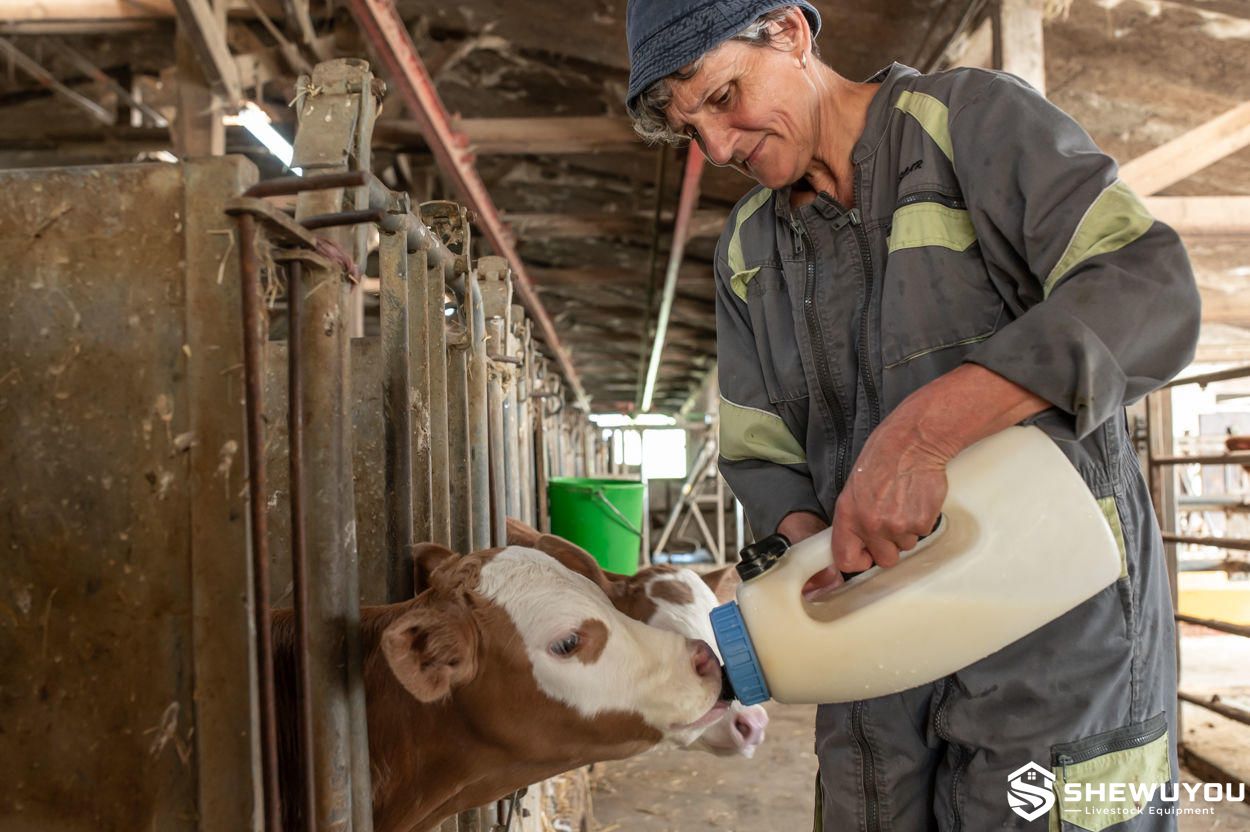 calf feeding with adjustable flow nursing bottle