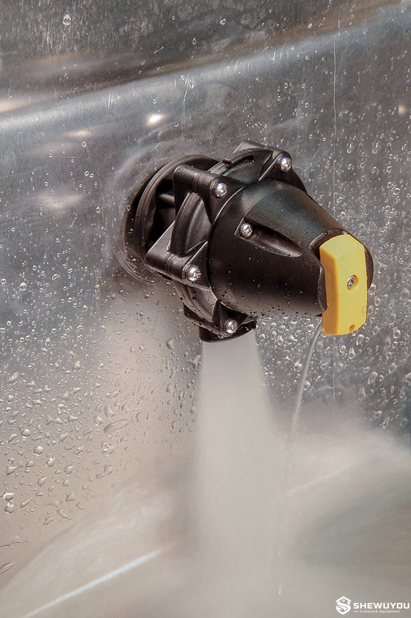 high-flow trough float valve installed in livestock water tank