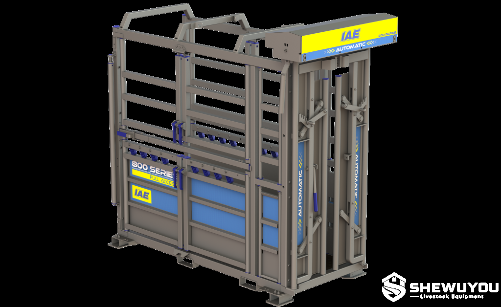 full-access veterinary cattle crush with automatic head yoke
