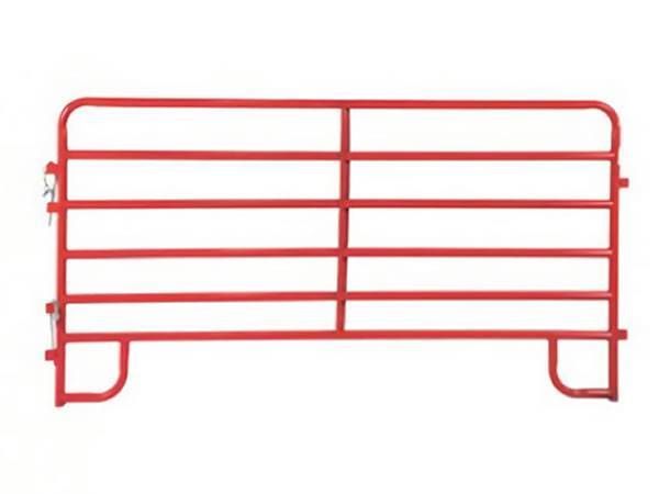 red rounded-corner powder-coated cattle corral panel