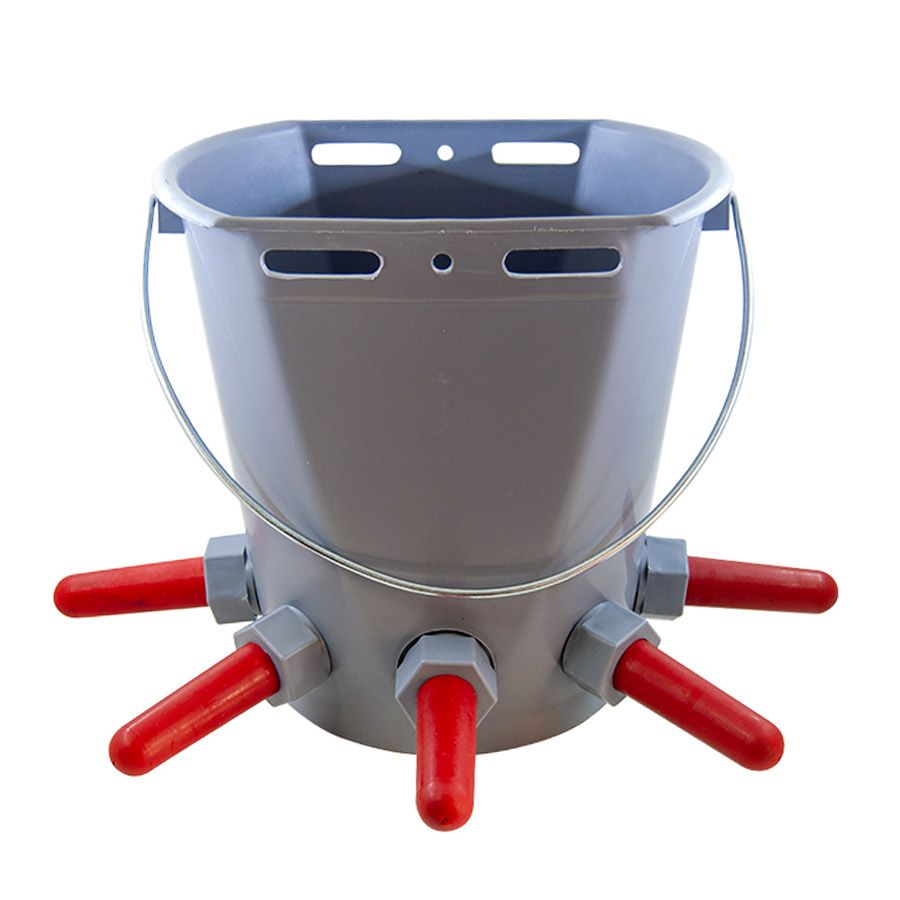 six-teat multi-calf feeding bucket with metal handle