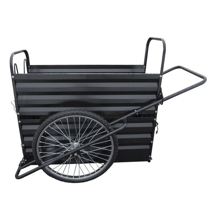 calf transport cart side view with large wheels