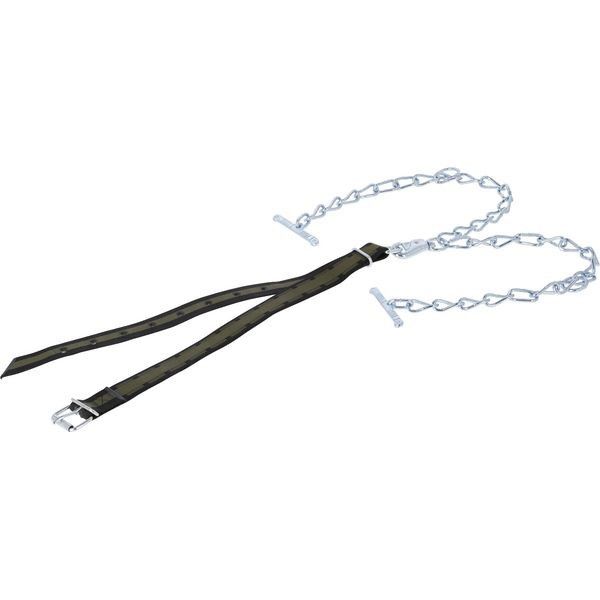 Heavy duty cattle tethering strap and chain system