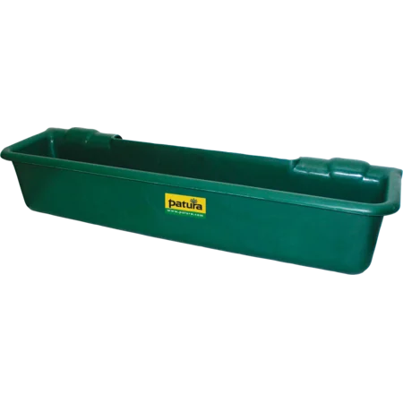 Poly goat feed trough mounted on livestock fencing