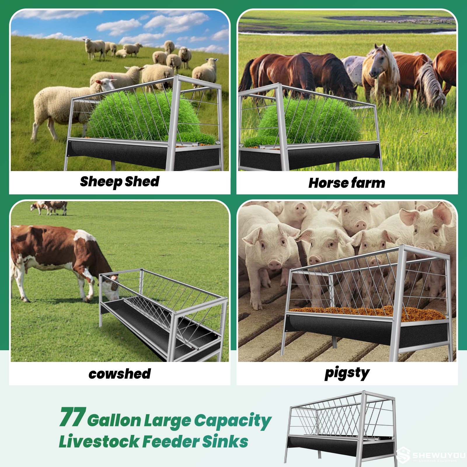 goat livestock feeder with rubber feeding tray