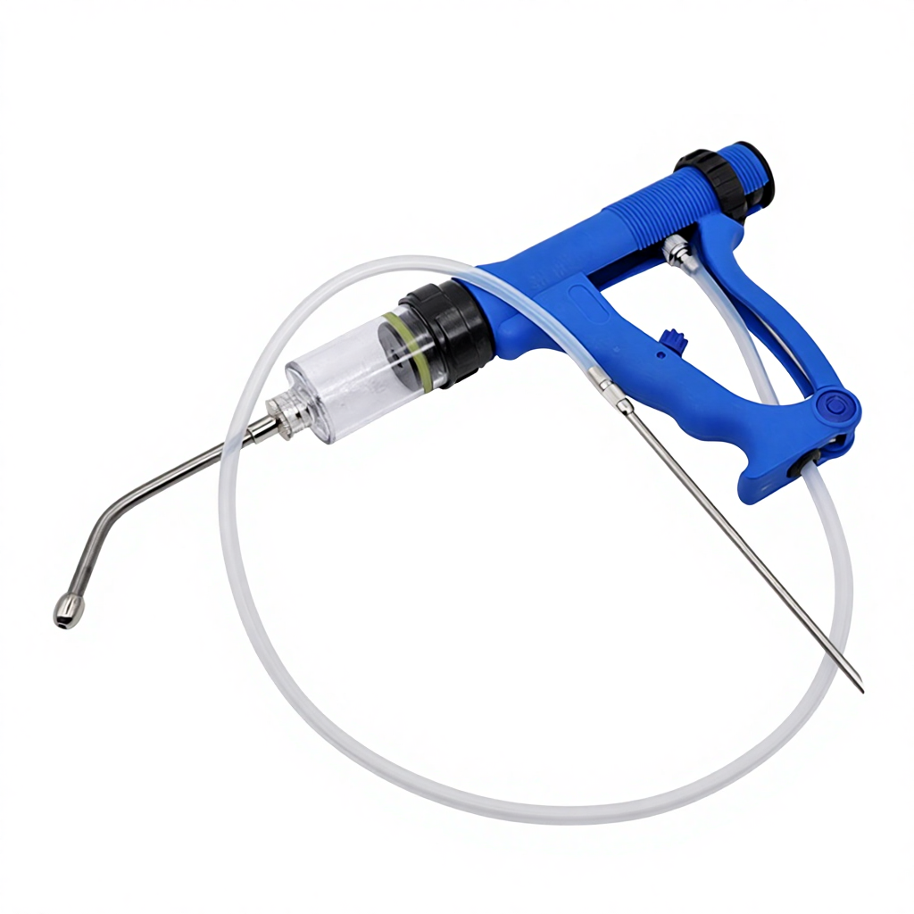 Adjustable veterinary syringe for cattle and livestock