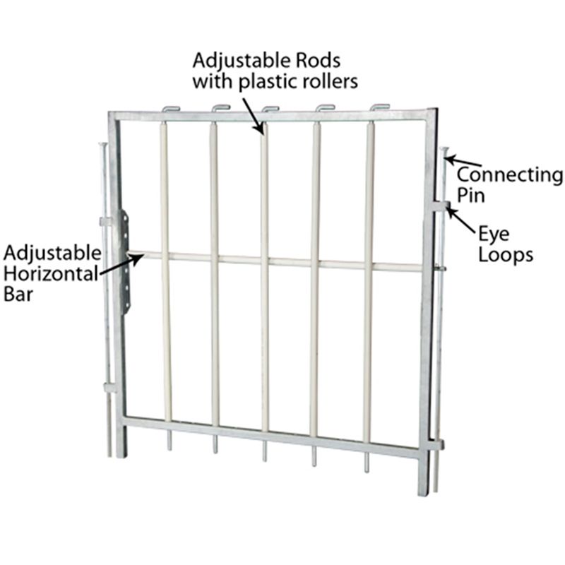 Adjustable creep feeder gate with rollers