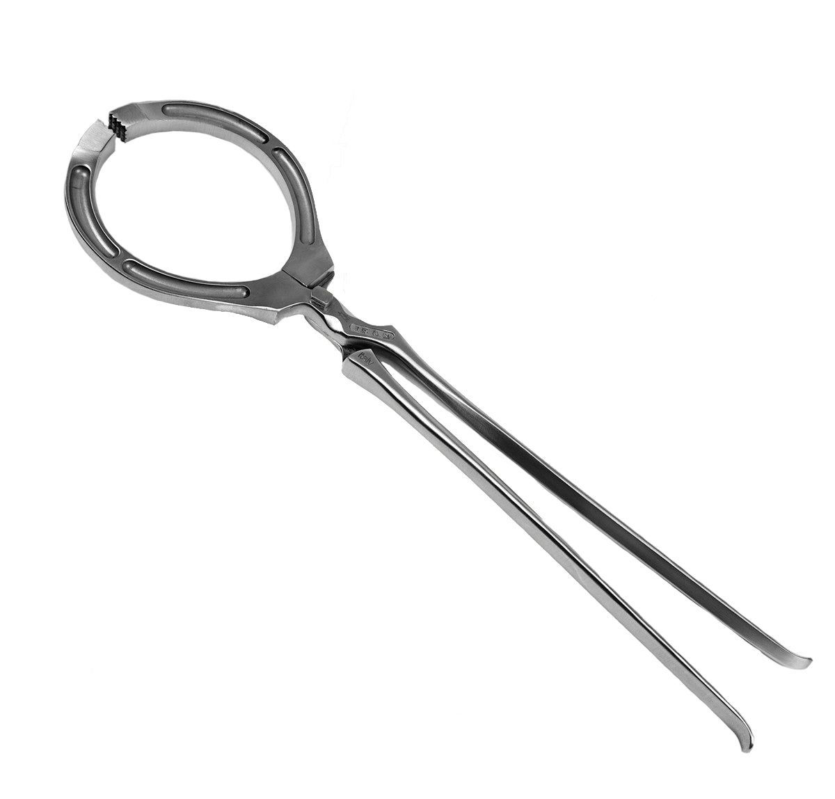 Professional stainless steel hoof tester with curved jaws