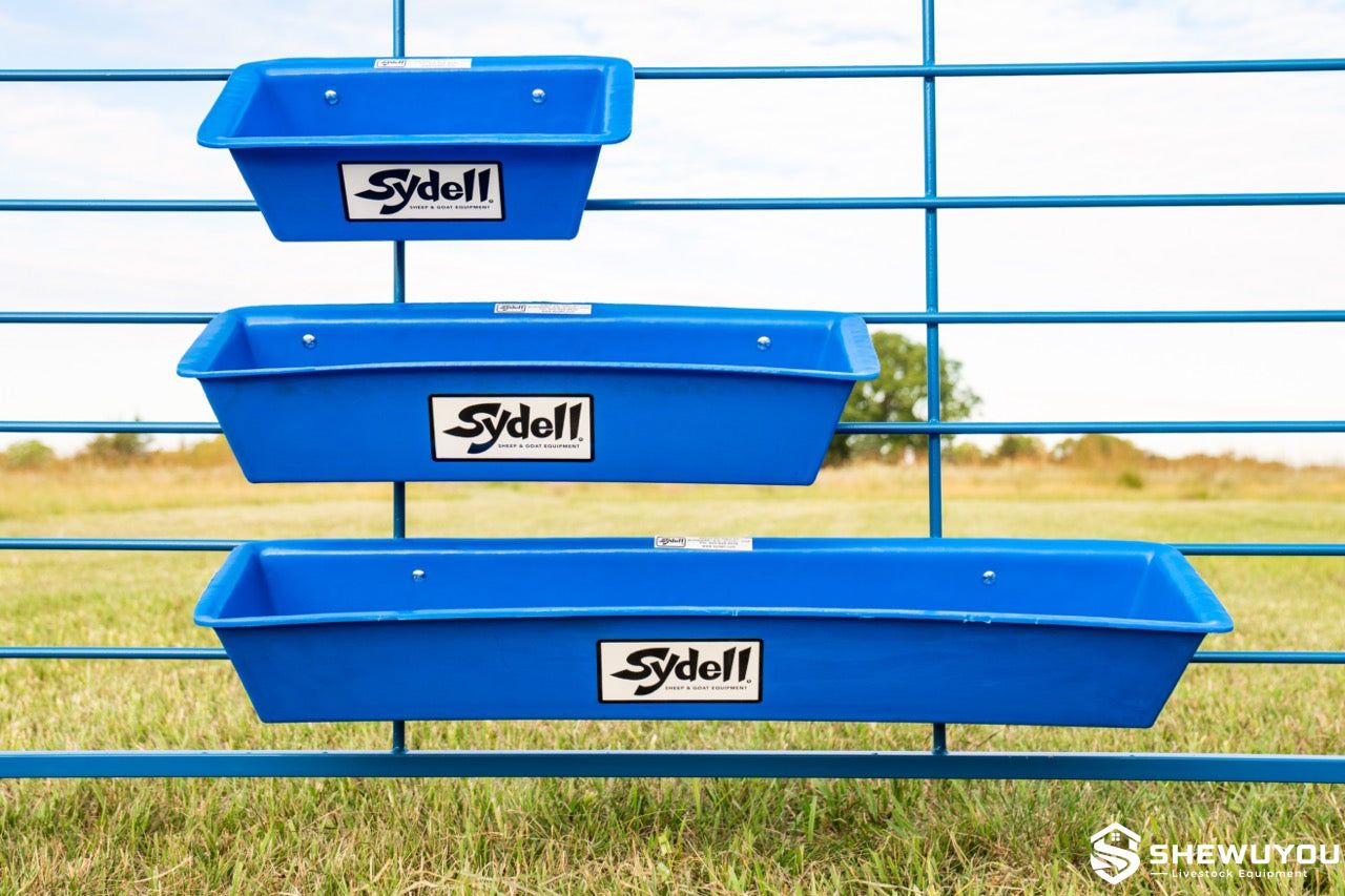 Multiple poly livestock feed trough sizes