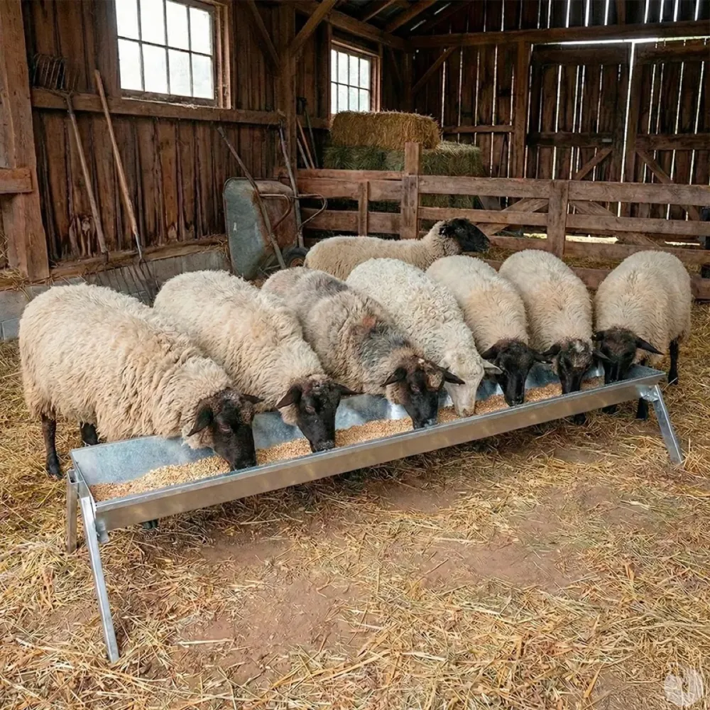 Galvanized linear sheep feed trough for commercial livestock farms