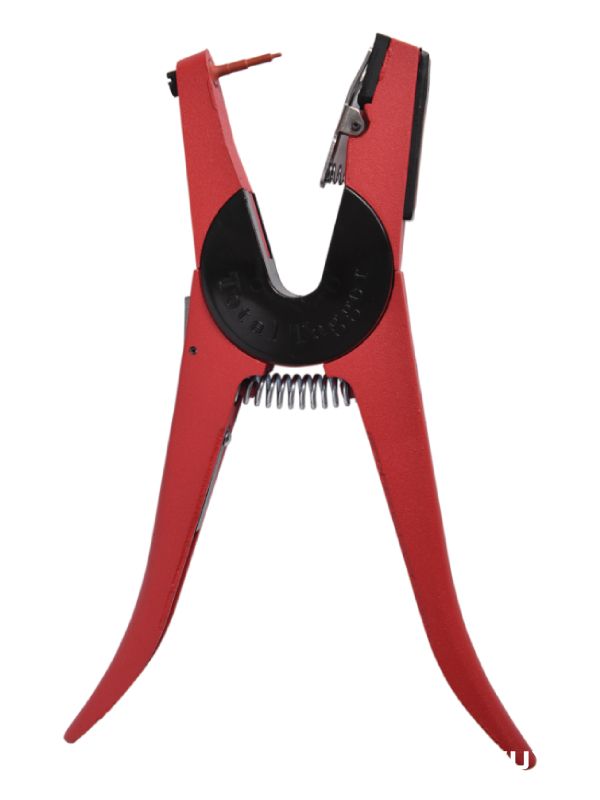 red cattle ear tag applicator for visual and electronic tags