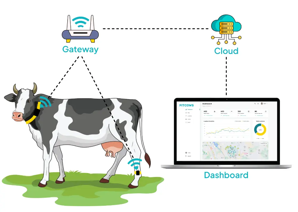smart cattle tracking system with gateway cloud and dashboard