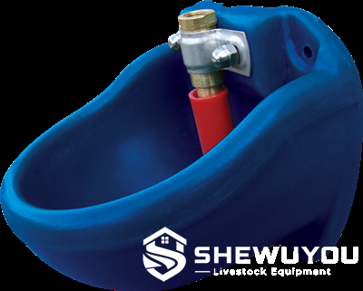 blue pipe-mounted nose-fill sheep drinker