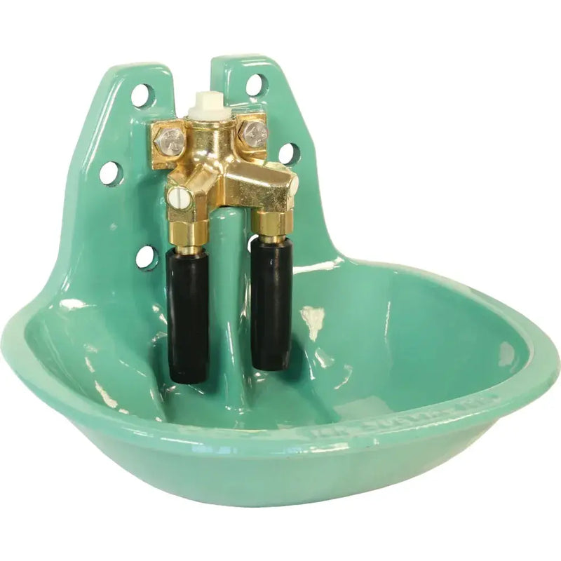 Double valve cattle drinking bowl with brass tube valve