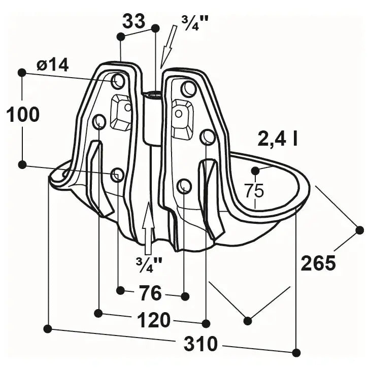 Double valve cattle drinking bowl dimensions and structure