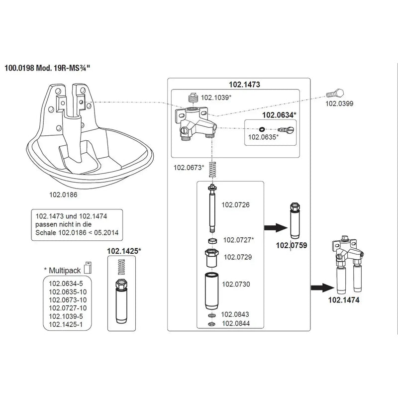 Double valve cattle drinking bowl valve assembly and spare parts