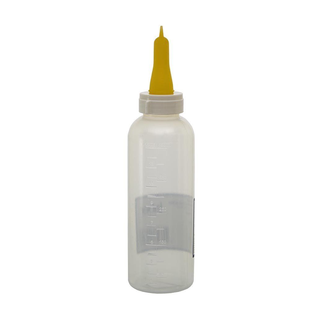 Graduated lamb feeding bottle with latex teat