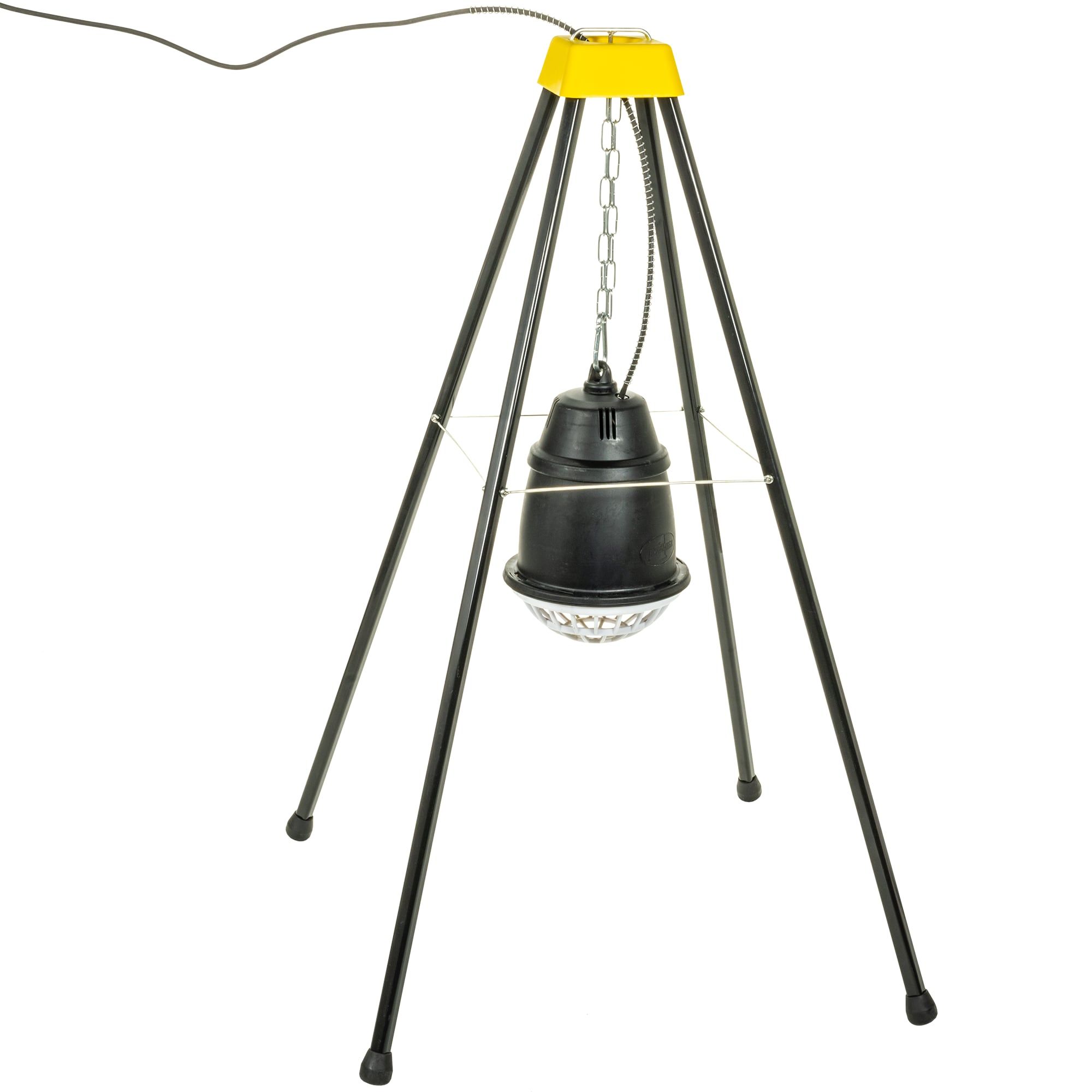 adjustable heat lamp stand with livestock heat lamp installed
