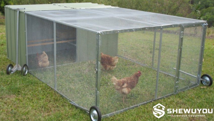 Portable poultry cage with galvanized wire mesh