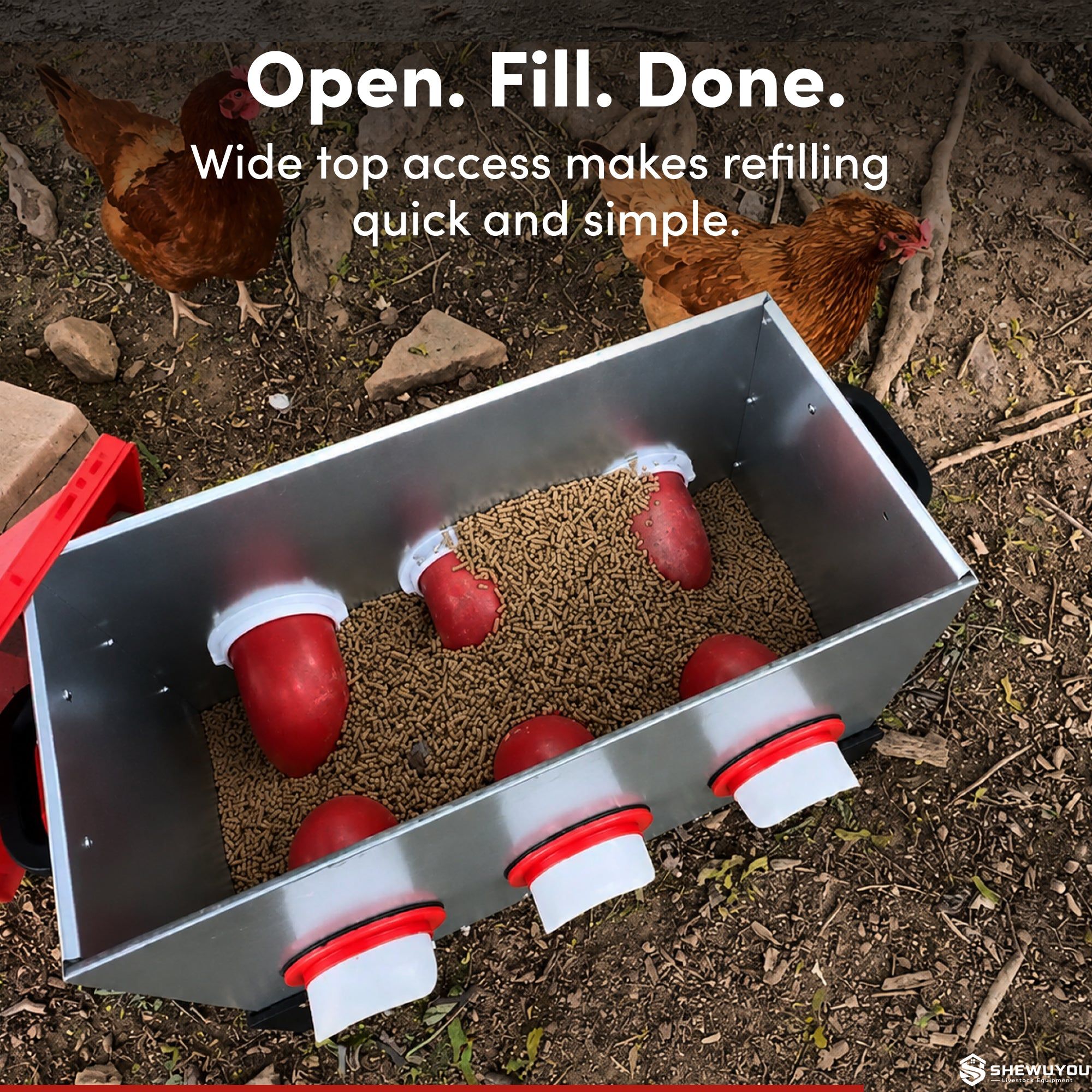 large capacity poultry feeder internal feed diverters