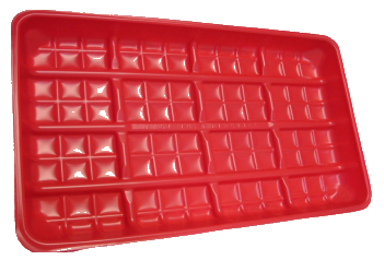 red rectangular chick starter feed tray