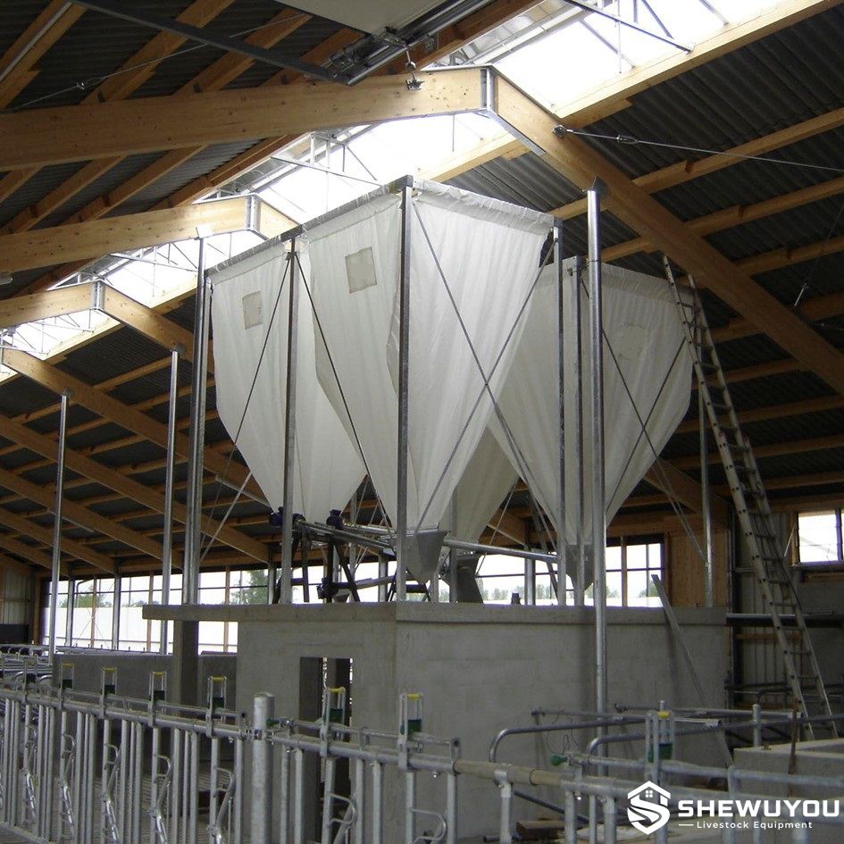 Indoor Fabric Feed Silos Installed in Livestock Building