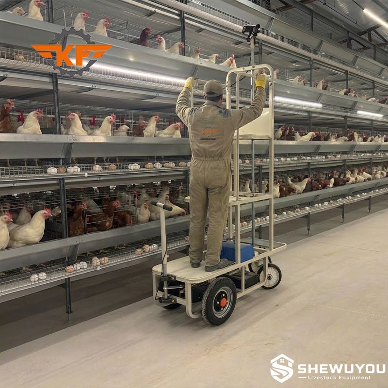 poultry cage inspection trolley for multi tier chicken cages