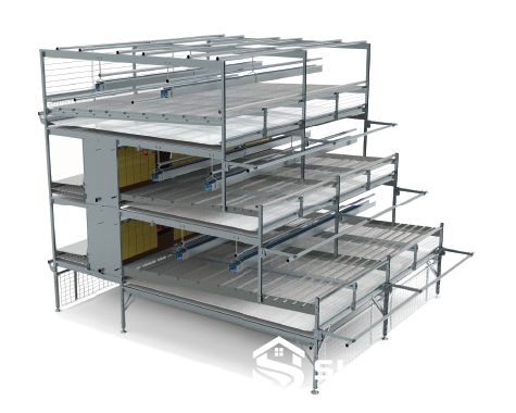 Aviary rail inspection trolley system for multi-level poultry house