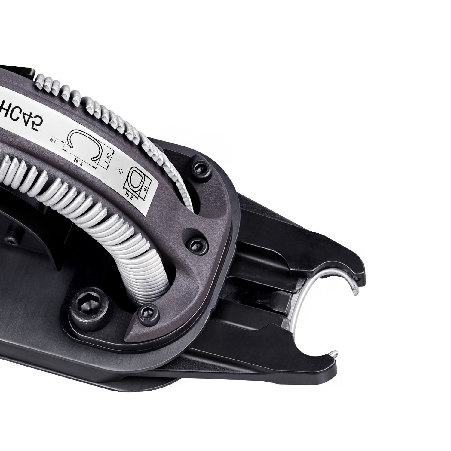 Heavy-duty hog ring pliers open jaw and fastener feed
