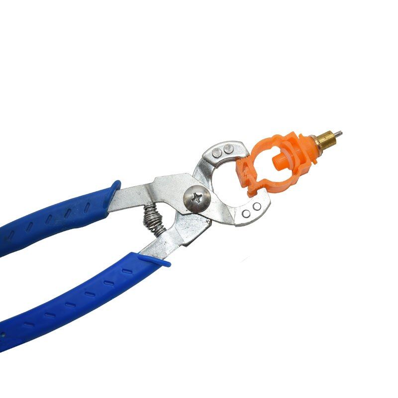 Poultry nipple drinker installation pliers with drinker fitting