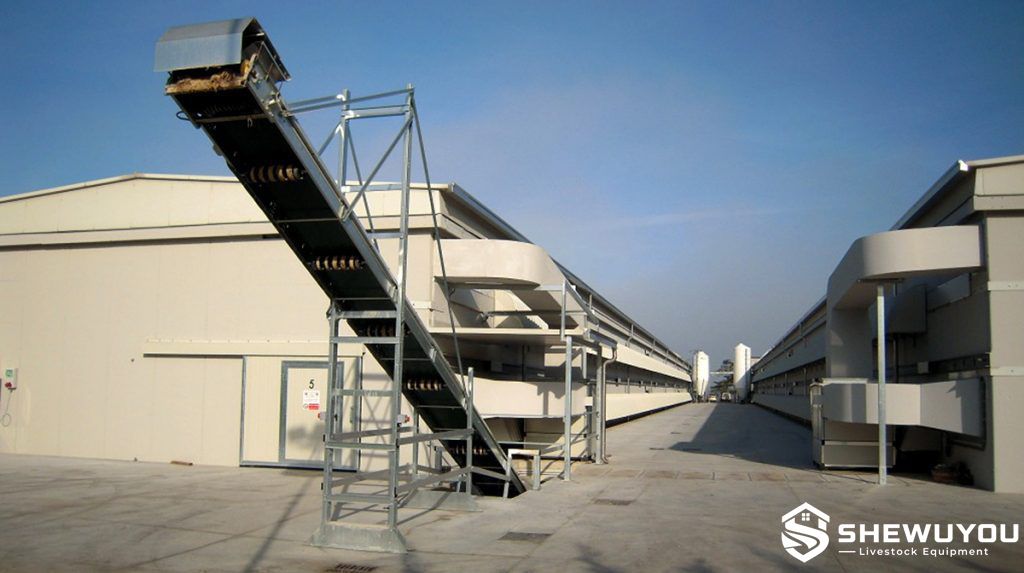 inclined manure conveyor for poultry farm